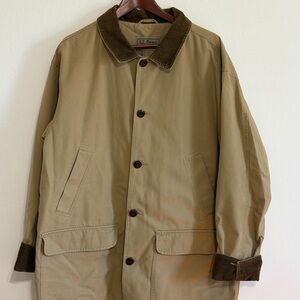 L.L. Bean Khaki Trench Coat with Dark Brown Corduroy Collar